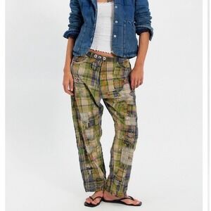 Magnolia Pearl Plaid Distressed Patchwork Heart Low Rise Miner Pants OS NWT